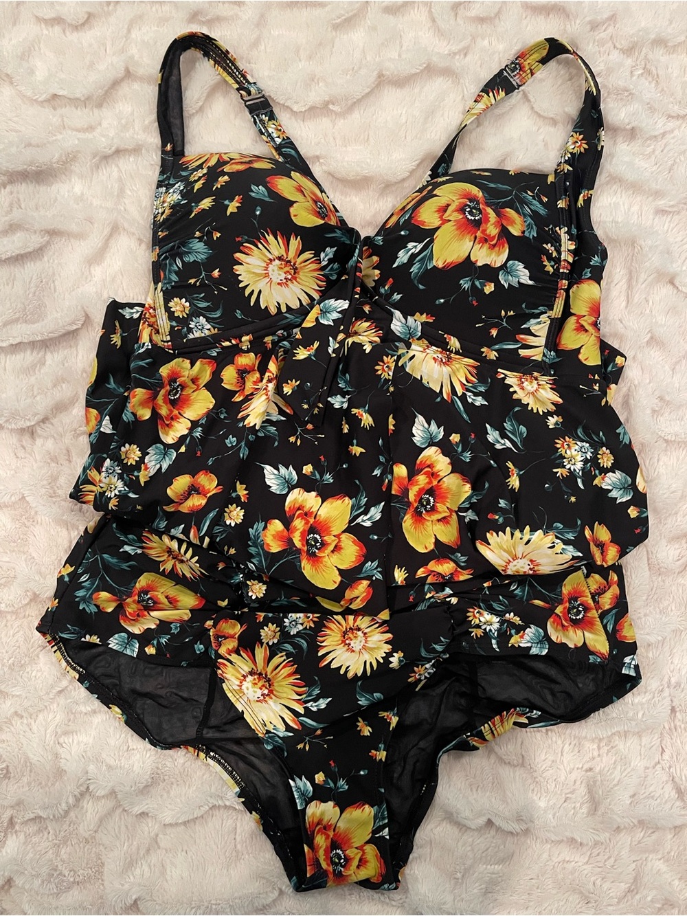 torrid Black Floral Tankini with Yellow & Orange Blooms